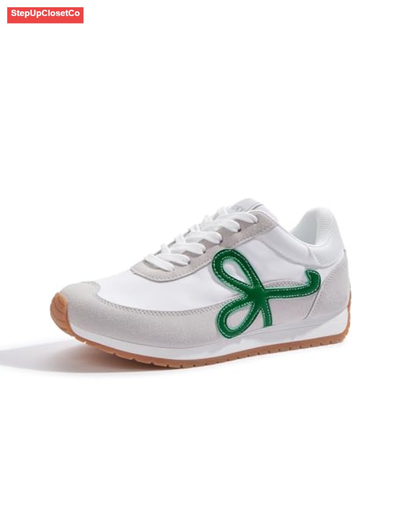 Women's Nylon And Suede Fashion Sneakers - Lightweight Retro Casual Lace-Up